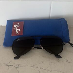 Ray-Ban Black Aviator Junior Sunglasses with Blue Case